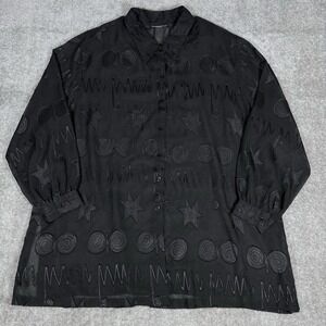 Vintage Sand Dollars Shirt Women's 3XL Black Sheer Long Sleeve Button Up Artsy‎